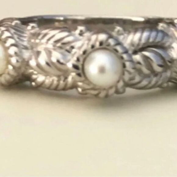 *Judith Ripka* 🌺COQUETTE🌺 Sz 6.75 925 SS Wrapped-Pearl Triple Cable Band Ring - Picture 6 of 13